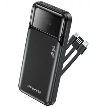 Powerbank Awei PA-91 10000mAh 22,5W PD 2xUSB-C + kabel zwart