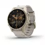 Smartwatch GARMIN Fenix 8 43 mm, 1,3 inch AMOLED 416×416, touchscreen, Wi‑Fi, GPS, 32 GB, gouden behuizing, grijze leren band