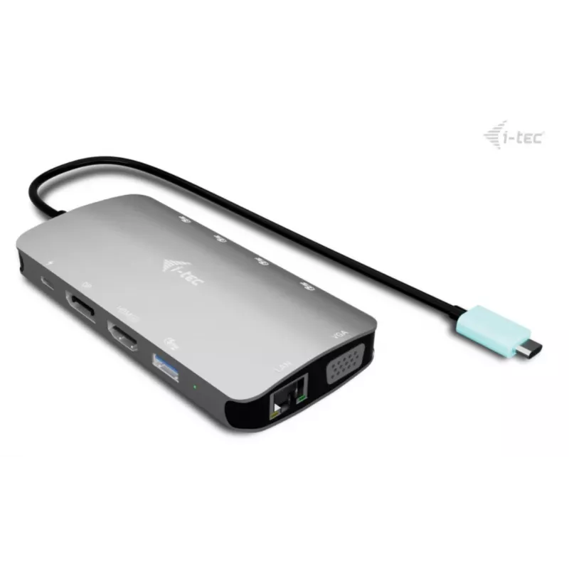 Dockingstation ITEC i-tec USB-C Metal Nano 3x display (DP, HDMI, VGA) met Power Delivery 100 W, 4x USB-A, Gigabit Ethernet