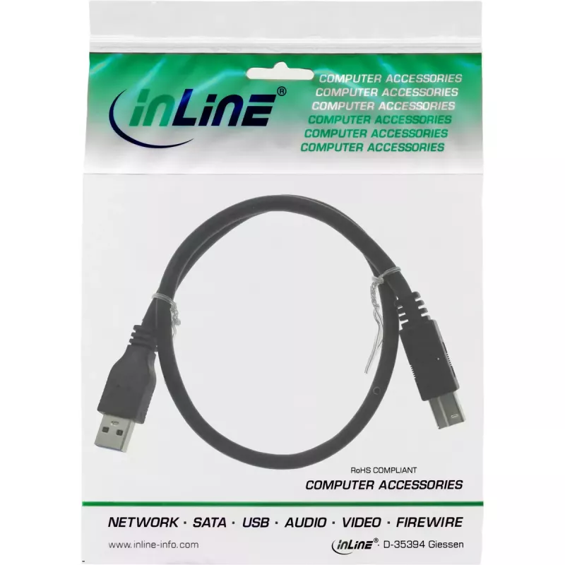 InLine USB 3.2 Gen.1 kabel type A stekker naar type B stekker, 5 Gbit/s, 1,5 m, zwart