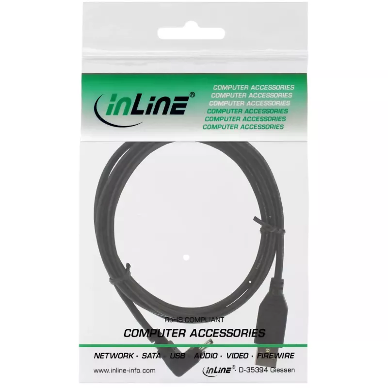 InLine USB 2.0 kabel USB A stekker naar mini-USB B stekker, 90° omhoog haakse aansluitingen, 1,5 m, zwart