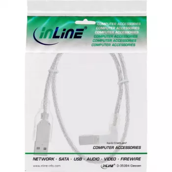 USB 2.0 kabel InLine type A (haaks) naar type B stekker, 0,3 m, transparant