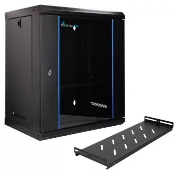 Extralink Lite 12U 530X400 wandmontage serverrack zwart met legbord