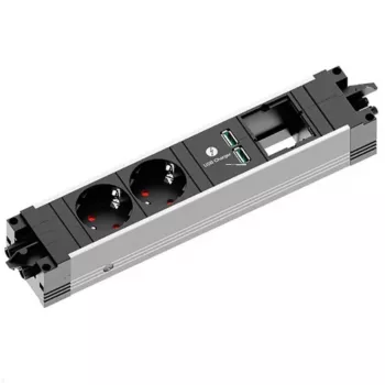 Stekkerdoos Bachmann STEP ALU 1x USB 1x custom-module 2x stopcontact