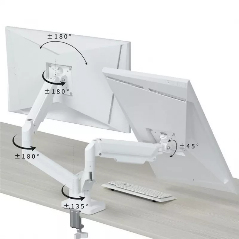 Monitorhouder GEMBIRD MA-DA2-06-W voor 17–32 inch beeldschermen, tafelklem-/railmontage, wit
