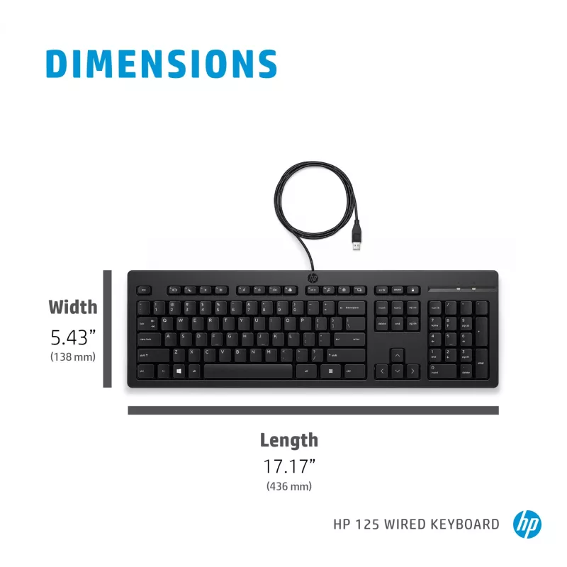 HP 125 bedraad toetsenbord full-size USB membraan zwart