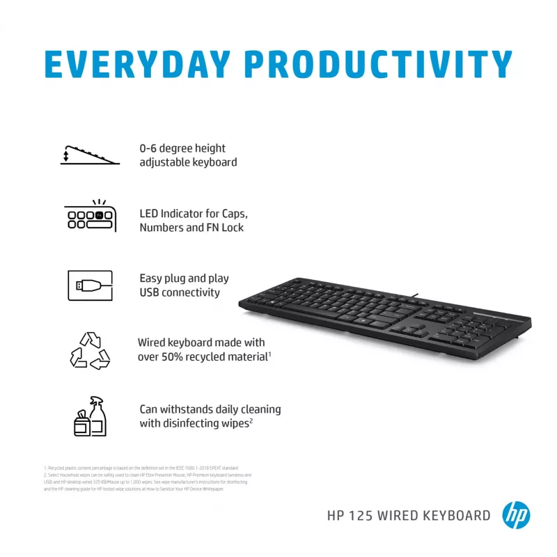 HP 125 bedraad toetsenbord full-size USB membraan zwart