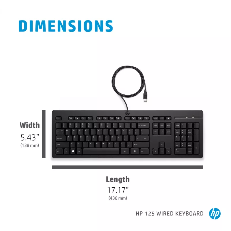 Bedraad full-size toetsenbord HP 125 – USB, membraanschakelaars, zwart