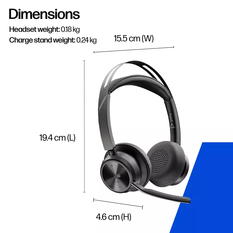 HP Poly Voyager Focus 2-M USB-C-C headset USB-C/A-adapter Poly+ 3 jaar