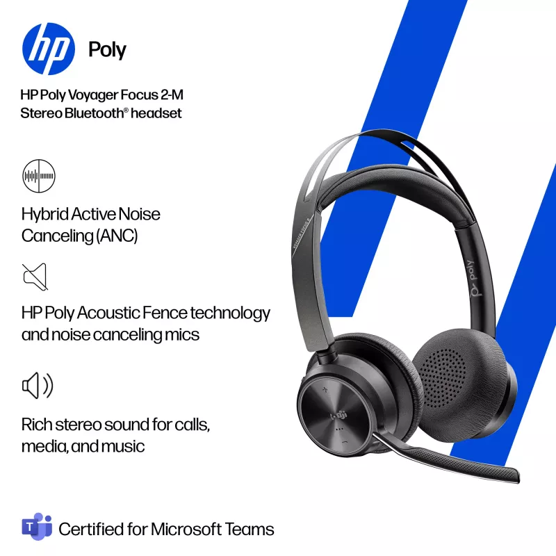 HP Poly Voyager Focus 2-M USB-C-C headset USB-C/A-adapter Poly+ 3 jaar