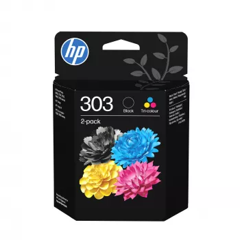 HP 303 2-pack zwart/driekleurig originele inktcartridges, standaardbereik, zwart, cyaan, magenta, geel, pigmentinkt, kleurstofinkt, 4 ml, 4 ml