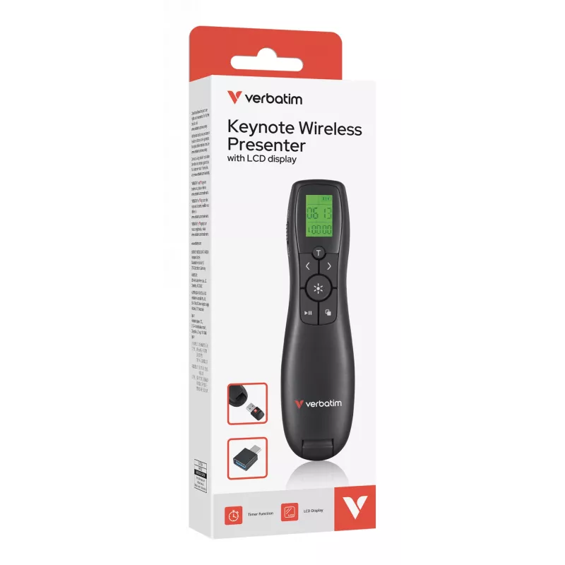 Verbatim Keynote draadloze presenter met lcd-display, RF, USB, 30 m, zwart