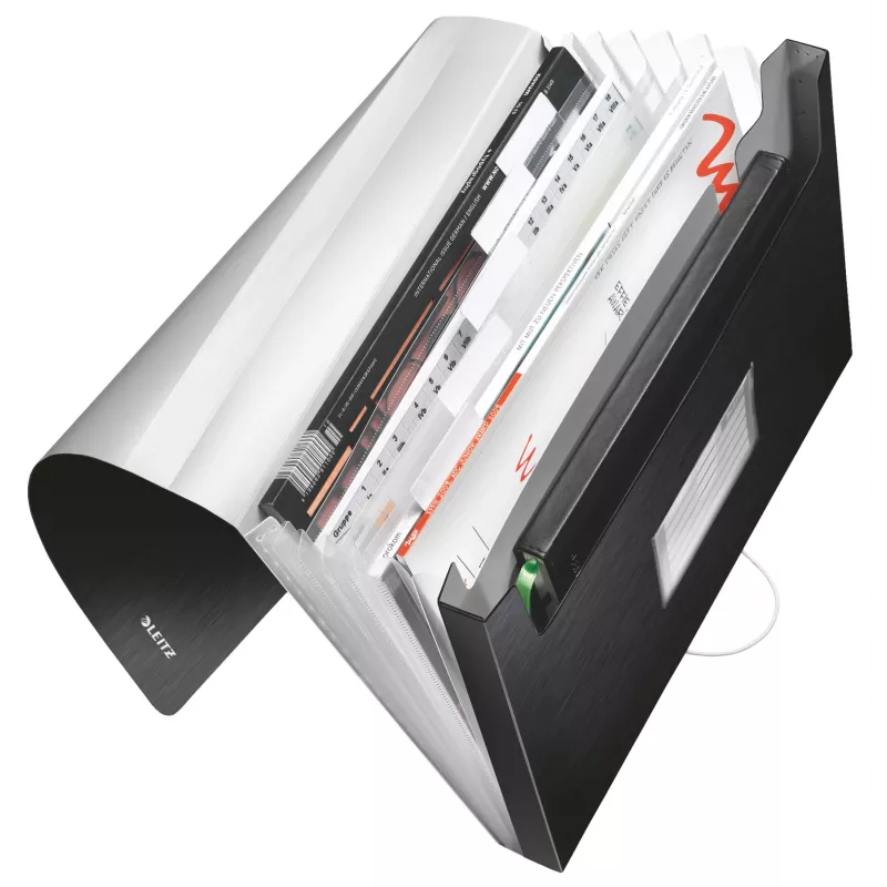 Leitz uitschuifbare concertina-map PP, A4, polypropyleen (PP), zwart, 250 vel, 80 g/m², 6 vakken