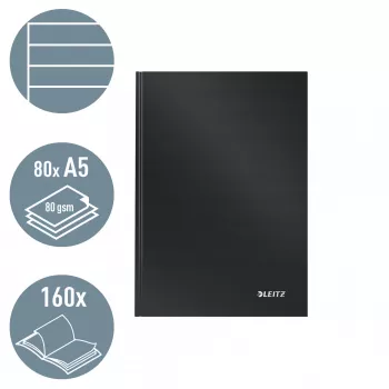 Leitz notebook Solid Hardcover A5 gelinieerd 90 g 80 vel, monochroom, zwart, A5, 80 vel, glanzend, 80 g/m²