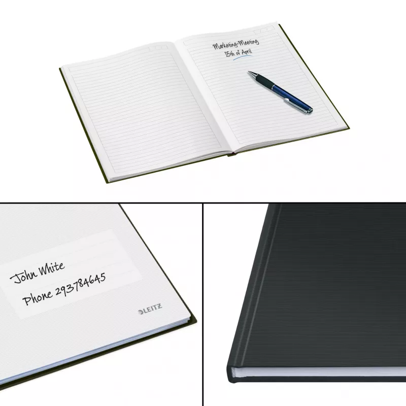 Leitz notebook Solid Hardcover A5 gelinieerd 90 g 80 vel, monochroom, zwart, A5, 80 vel, glanzend, 80 g/m²