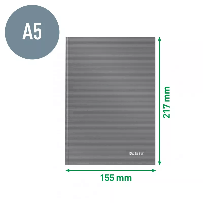 Leitz notebook Solid Hardcover A5 gelinieerd 90 g 80 vel, monochroom, zwart, A5, 80 vel, glanzend, 80 g/m²