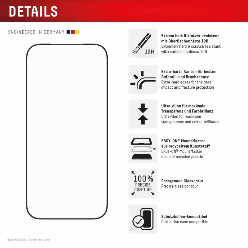 Displayscherm e.v.i. Displex iPhone 17 Pro Premium met montagehulp – krasvast, transparant/zwart