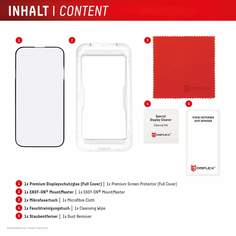 Displayschermfolie e.v.i. Displex Premium voor iPhone 17 Pro Max met Mount Master (kras- en vuilafstotend, transparant/zwart)