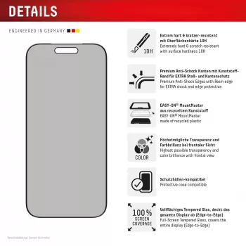 Displex Privacy Screen Protector (10H) voor Apple iPhone 17 Pro, kijkhoekfilter
