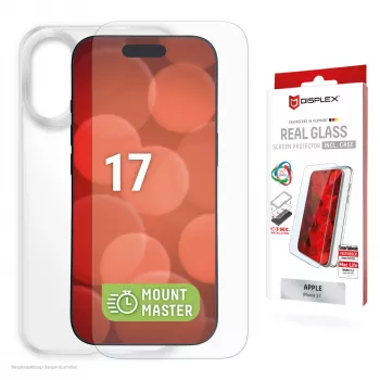 Beeldschermbescherming en hoes e.v.i. Displex voor Apple iPhone 17, gehard glas, transparant, droge toepassing, krasvast
