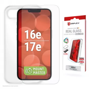 Beeldschermbeschermfolie en hoes e.v.i. Displex voor Apple iPhone 16e/17e, gehard glas, transparant, krasvast
