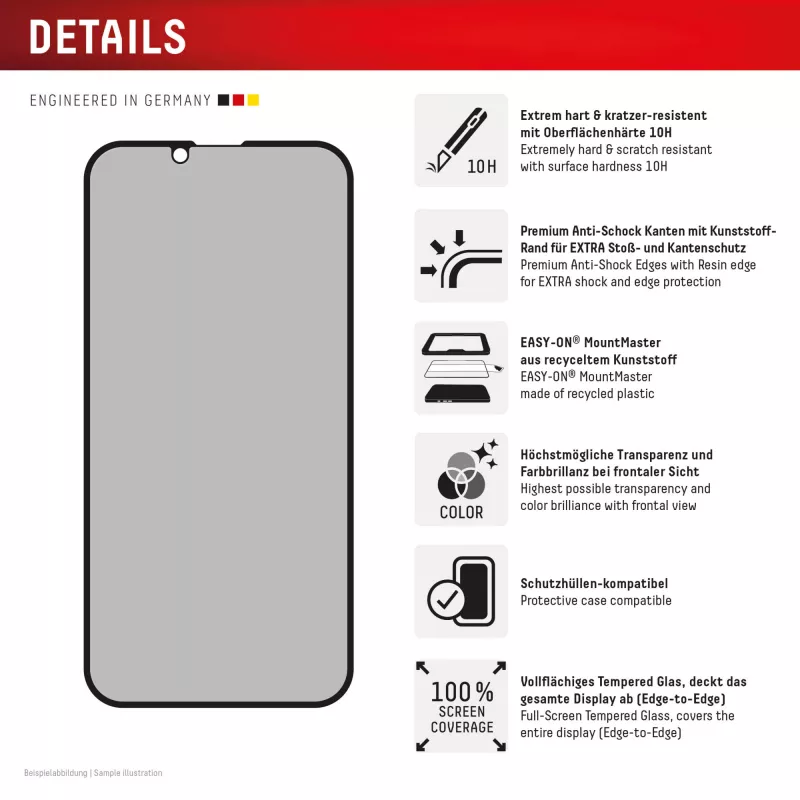 Privacy gehardglas beeldschermbescherming e.v.i. Displex (10H) voor Apple iPhone 16e/17e met privacyfilter, stoot- en krasvast