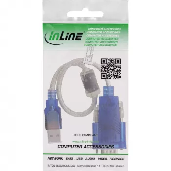 InLine 33304X USB-naar-serieel adapterkabel met ferriet, USB-A naar 9-polige Sub-D stekker
