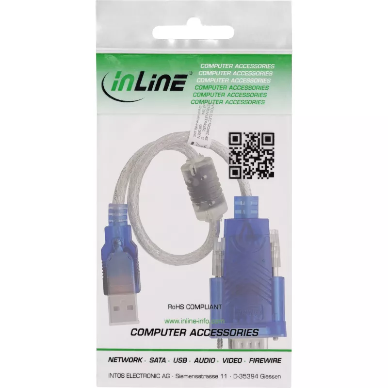 InLine 33304X USB-naar-serieel adapterkabel met ferriet, USB-A naar 9-polige Sub-D stekker