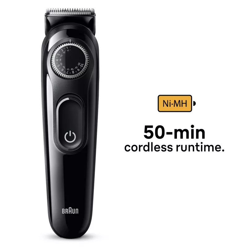 Braun BeardTrimmer 3 Beard Trm 3 BT3400, wasbaar, batterij, zwart