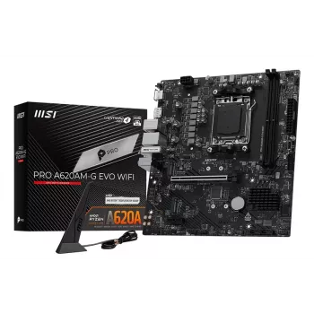 Moederbord MSI Pro A620AM-G EVO WIFI — AMD A620A-chipset, socket AM5, micro ATX, DDR5, 2 geheugenslots, Wi‑Fi 6E, 2,5Gb Ethernet