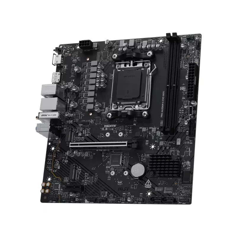 Moederbord MSI Pro A620AM-G EVO WIFI — AMD A620A-chipset, socket AM5, micro ATX, DDR5, 2 geheugenslots, Wi‑Fi 6E, 2,5Gb Ethernet