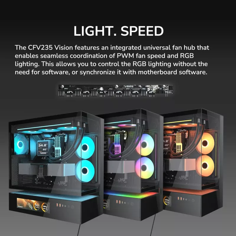 Cougar CFV235 Vision midi tower pc-behuizing, ARGB, 9,16 inch LCD (1920×462), gehard glas, zwart