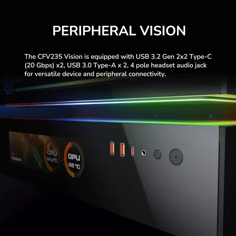 Cougar CFV235 Vision midi tower pc-behuizing, ARGB, 9,16 inch LCD (1920×462), gehard glas, zwart