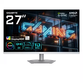 GIGABYTE MO27Q2A ICE 27 inch QD‑OLED gaming‑monitor — 2560×1440, 280 Hz, 0,03 ms, 250 cd/m², HDMI 2.1, DisplayPort 1.4