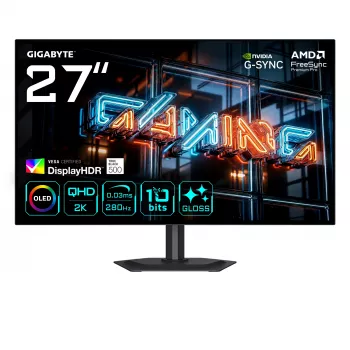GIGABYTE MO27Q28GR 27 inch WOLED QHD gaming-monitor – 2560×1440, 280 Hz, 0,03 ms, 335 cd/m², HDMI 2.1, DisplayPort 1.4
