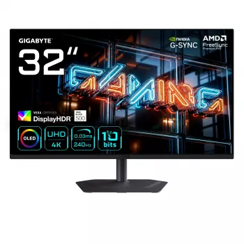GIGABYTE MO32U24 81,3 cm (32 inch) QD-OLED gaming-monitor, 4K UHD 3840x2160, 240 Hz, 0,03 ms, HDMI 2.1, DisplayPort 1.4, HDR True Black 500