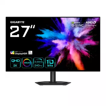 27 inch OLED 2K QHD gaming-monitor GIGABYTE GO27Q24G — 2560x1440, 240Hz, 0,03ms, FreeSync Premium, G-Sync Compatible, HDMI 2.1, DP 1.4