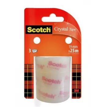 Plakband 3M Scotch Crystal Clear 600, 19 mm x 25 m, transparant (3 rollen)