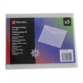 Rexel Ice Popper Wallet Landscape A5 transparant (5), A5, transparant, 1 mm, 120 mm, 180 mm, 5 stk.