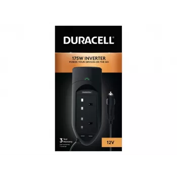 Duracell 175W omvormer met dubbele UK-stopcontacten, universeel, auto, 12 V, 175 W, 12 V, DC naar AC