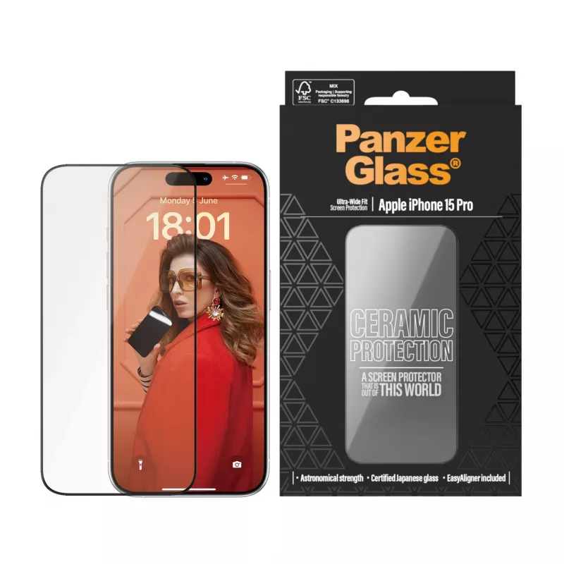 PanzerGlass ® Ceramic Screen Protector iPhone 15 Pro | Ultra-Wide Fit met EasyAligner