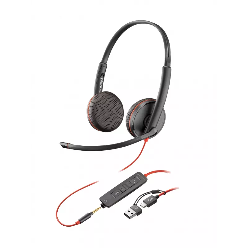 HP Poly Blackwire 3225 stereo USB-C headset +3,5-mm-jack +USB-C/A-adapter (bulk)