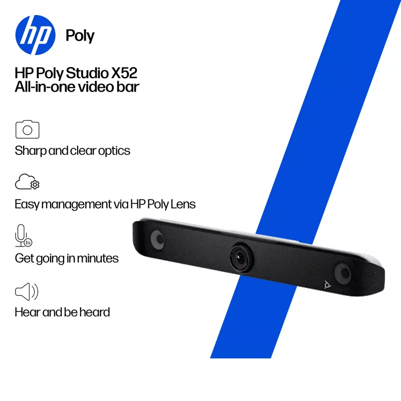 HP Poly Studio X52 all-in-one videobar, groeps-videoconferentiesysteem, 4K Ultra HD, 30 fps, 95°, 5x, Android