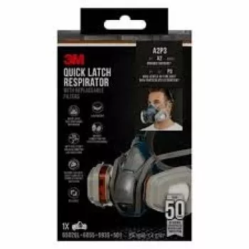 Halfmasker met luchtzuivering 3M 6502QLPRO — halfmasker, blauw/grijs, snelkoppeling
