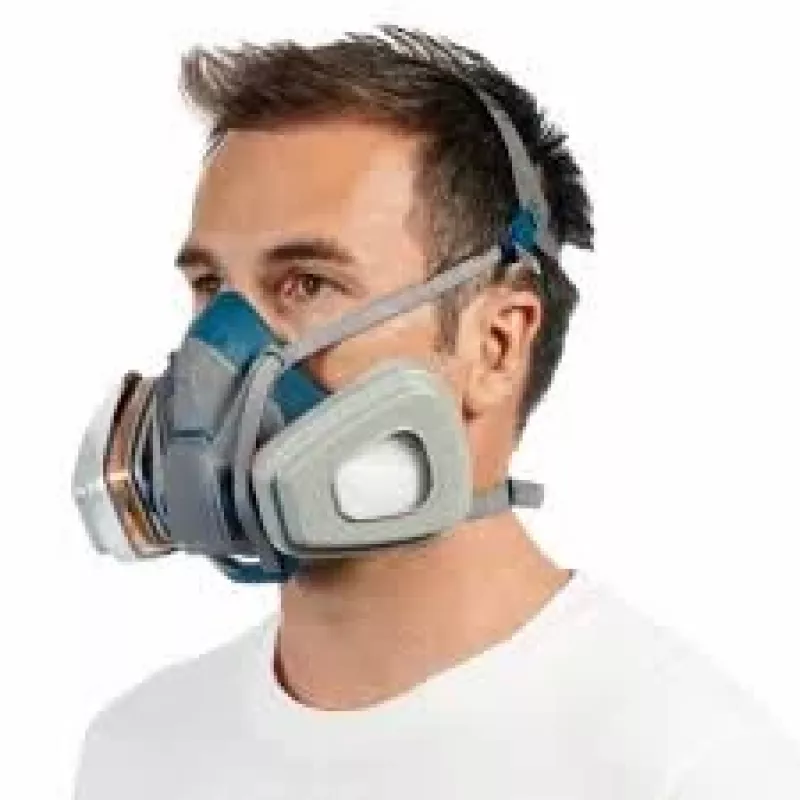 Halfmasker met luchtzuivering 3M 6502QLPRO — halfmasker, blauw/grijs, snelkoppeling