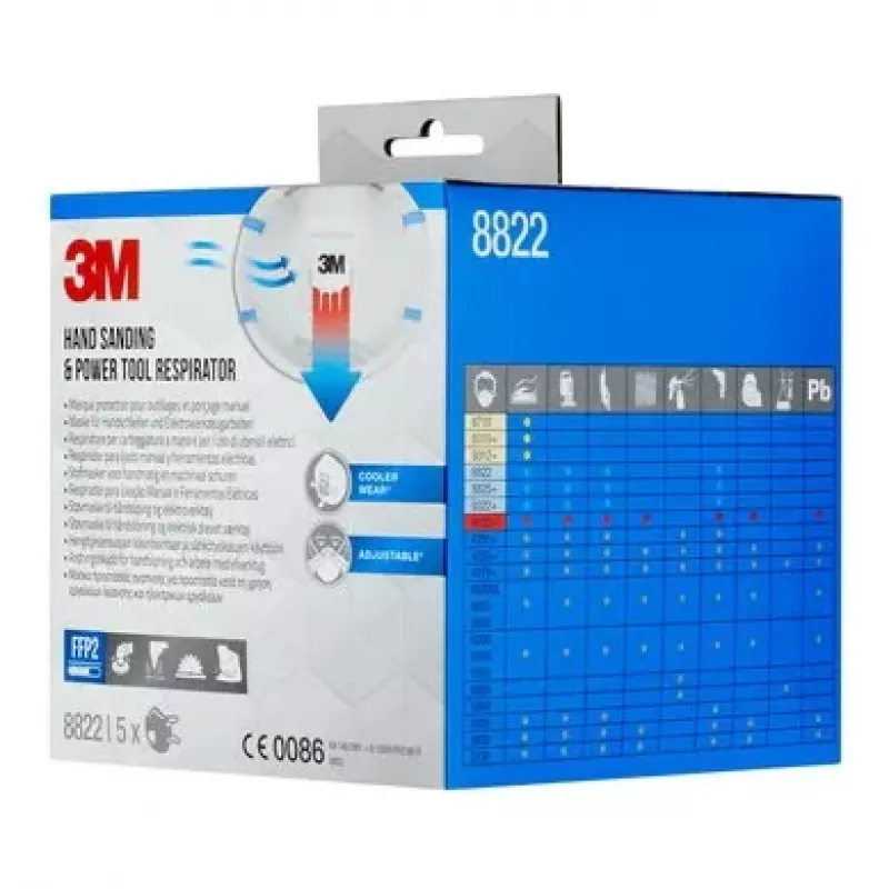 3M Cool Flow 8822 FFP2 NR D Wegwerp-ademhalingsmaskers, 5 stuks (8822PRO5)