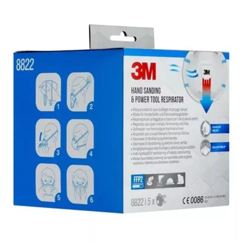 3M Cool Flow 8822 FFP2 NR D Wegwerp-ademhalingsmaskers, 5 stuks (8822PRO5)