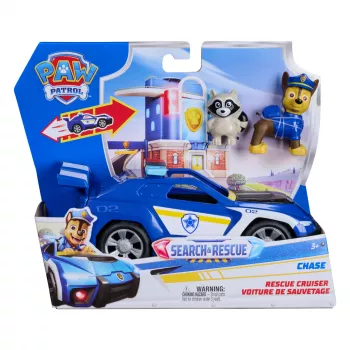 PAW Patrol : Search & Rescue, Chase Rescue Cruiser voertuig met 2 figuren, politieauto-speelgoed met terugtrekmechanisme, kinderspeelgoed voor jongens & meisjes vanaf 3 jaar