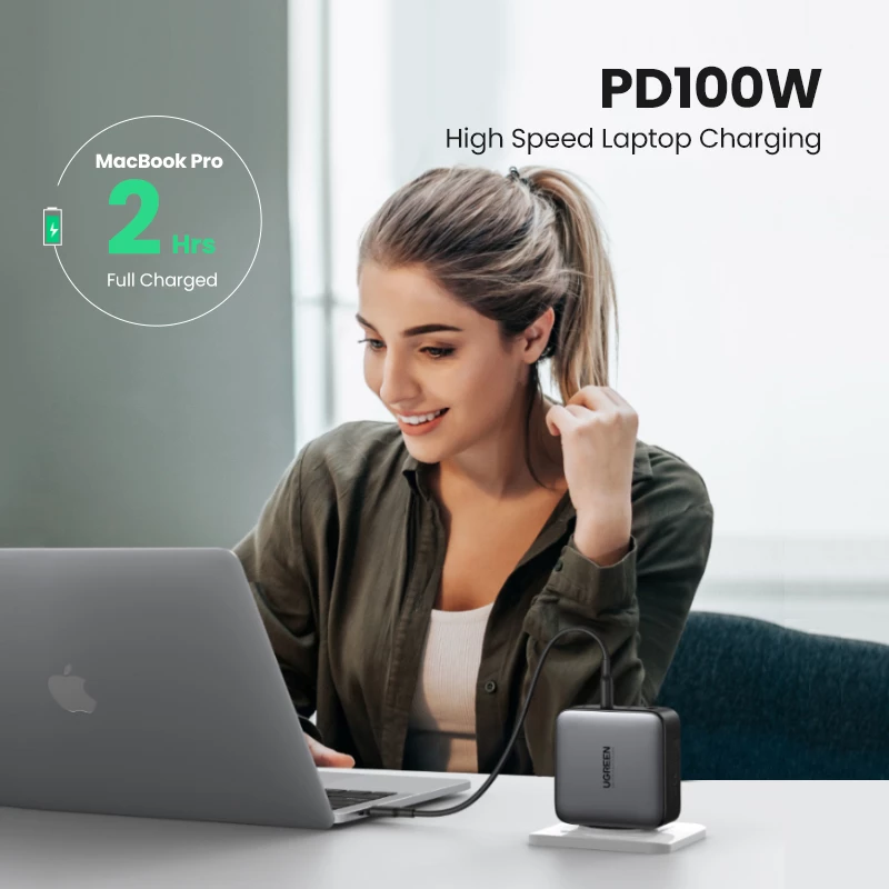 Oplader Ugreen Nexode 100W GaN USB-C USB-A snelladen 3 poorten