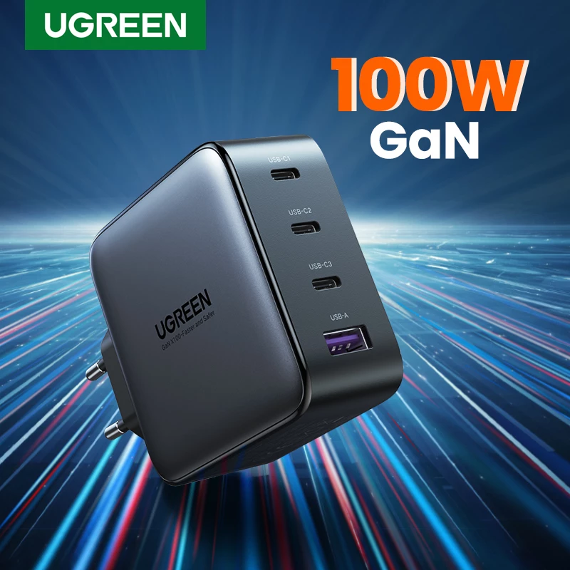 Oplader Ugreen Nexode 100W GaN USB-C USB-A snelladen 3 poorten